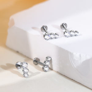 Lingchee Titanium Interne Schroefdraad <span class=keywords><strong>Labret</strong></span> Lip Studs 3 Ronde Zirkoon Oorbellen Oor Kraakbeen Helix <span class=keywords><strong>Piercing</strong></span> Sieraden - Product Image 3