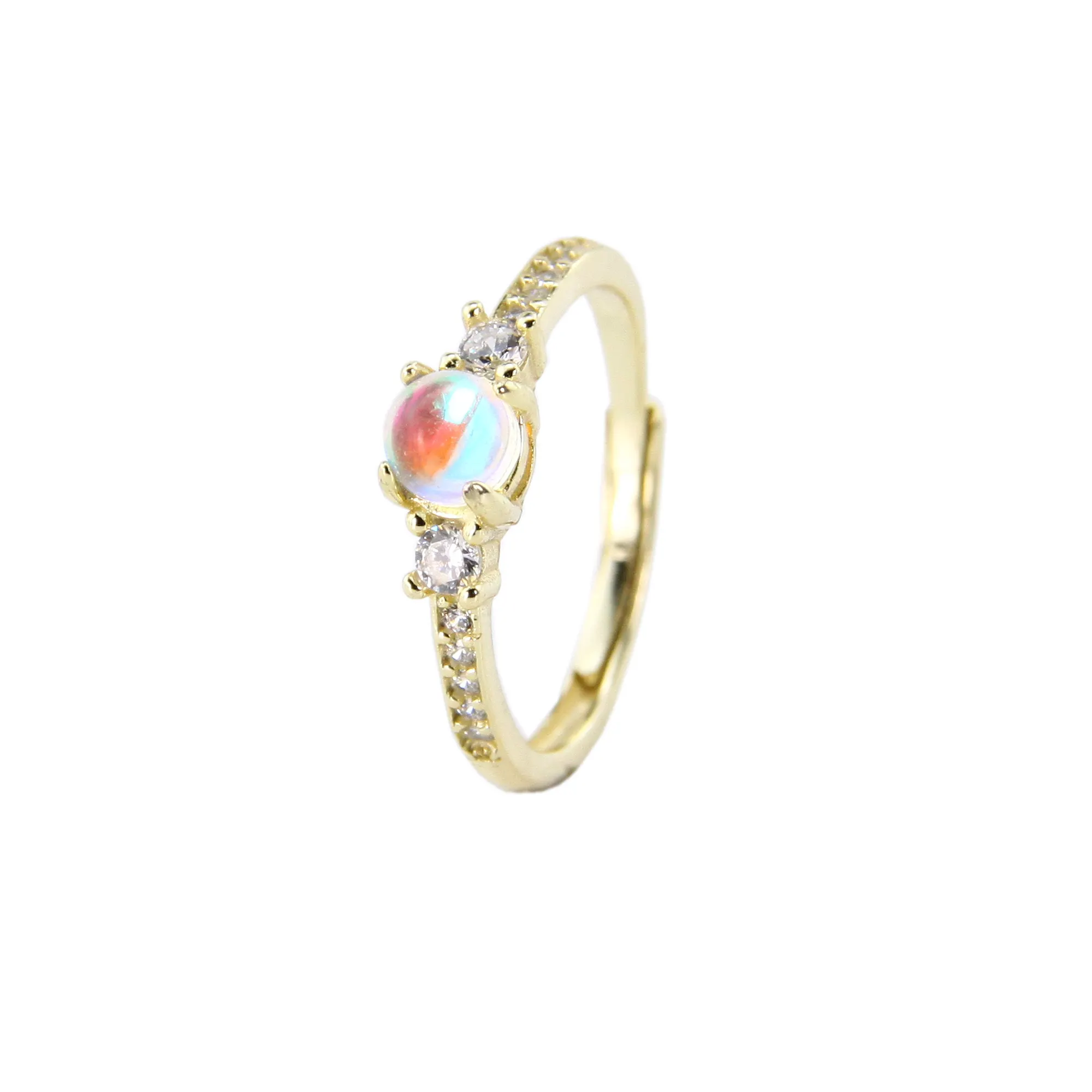 Roze Maansteen 14k Vergulde Sieraden Maansteen Sieraden Sterling Zilveren Bruiloft Solitaire Ring