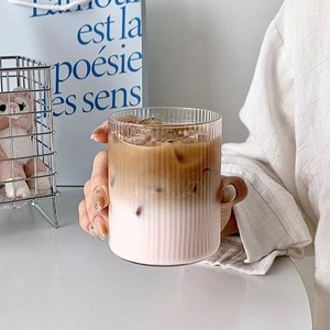 Tasse à café en verre réutilisable créative de 300ml verres à liqueur à rayures de lait mignons verres à gobelets en verrerie côtelée - Product Image 3