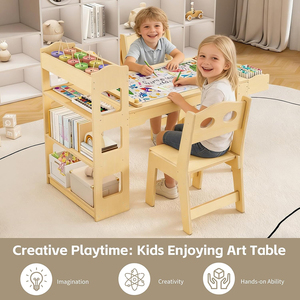 Table d'activités multifonctionnelle en bois pour enfants avec chaises et rangement pour le dessin et l'apprentissage - Product Image 2