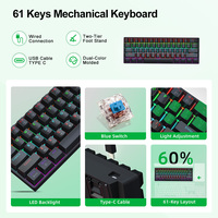 Keywin G61 Wired LED Mechanical Gaming Keyboard OEM ODM 60% 26key Anti-ghost Type-C Wired Blue Switch Mechanical Gaming Keyboard