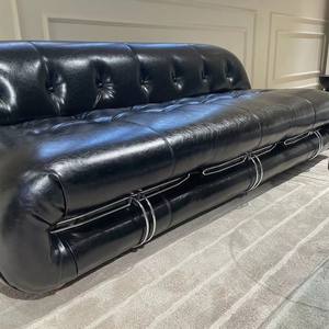 Conjunto de sofá de cuero genuino de estilo retro italiano de mediados de siglo, muebles de sala de estar de diseño <span class=keywords><strong>Soriana</strong></span>, diseño de hipopótamo de dientes de acero grande - Product Image 2