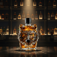 Carafe en verre de luxe en forme d'animal, faite à la main, tête de loup contemporaine, pour vin, whisky, vodka, avec bouchon noir, pour collectionneurs et bars à domicile