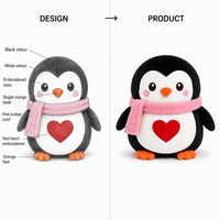 Peluche pingouin kawaii avec cœur rouge et écharpe rose pour cadeau de la Saint-Valentin et décoration romantique