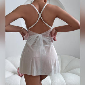101N تصميم جديد 2024 لانجيري نسائي مثير ملابس نوم للعروس شهر العسل مزين بالترتر شفاف مزود بفيونكة حمالة صدر دانتيل قميص نوم لانجيري بيبي دول - Product Image 6