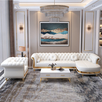 Ensemble de canapés d'angle en cuir véritable blanc Ensemble de meubles de canapé minimaliste Canapé et fauteuil Chesterfield en cuir blanc pour salon