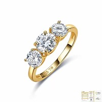 Bague en argent S925 avec 3 pierres de moissanite, taille brillant rond, sertie à griffes, bijou blanc pour fiançailles, fête ou cadeau