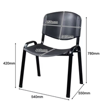 Chaise d'étudiant moderne et durable avec accoudoirs, siège et dossier en plastique noir, structure métallique robuste pour salle de classe