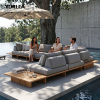 Ensemble de meubles d'extérieur de jardin en bois massif personnalisés de luxe canapé en teck au bord de la piscine pour villa, cour et hôtel