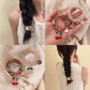 Nueva Cinta para el Cabello con Pedrería de Aleación de Cereza para Mujer, <span class=keywords><strong>Banda</strong></span> Elástica de Doble Uso para Atar el Cabello en Cola de Caballo, Cuentas de Cristal, Pulseras de Cuerda Elástica, Navidad - Product Image 2