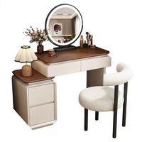 Table de maquillage moderne en bois avec tiroirs intégrés, design mobile pour chambre à coucher