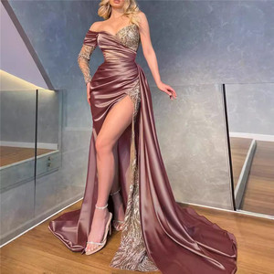 Vendita calda Patchwork <span class=keywords><strong>abito</strong></span> in <span class=keywords><strong>raso</strong></span> di alta Modulare di alta qualità da Club stile donna abiti eleganti lunghi Maxi da sera - Product Image 3