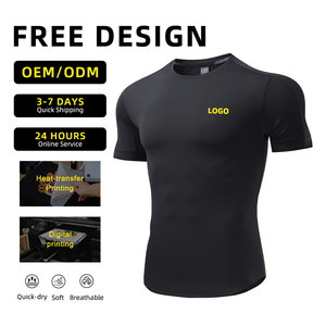 Áo thun nam chất lượng cao, ôm body, in logo tùy chỉnh, họa tiết cơ bắp, áo thể thao, 87.6% Nylon 12.4% Spandex, áo thun trơn - Product Image 2