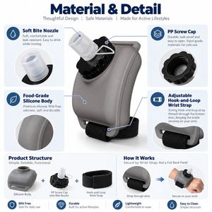 Bouteille d'eau portable en silicone pour poignet, étanche, compatible lave-vaisselle et micro-ondes, pour la randonnée, les sports de plein air, le cyclisme, le marathon, l'alpinisme - Product Image 2