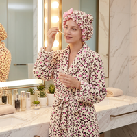 Peignoir de luxe pour femme avec bonnet en peluche, ensemble long, col en V, manches longues, robe de mariée, peignoir de spa de luxe