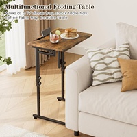 Table moderne à plateau supérieur en MDF marron réglable à 6 hauteurs, petit bureau de bout pliable en forme de C pour la salle à manger, le bureau, conception pliante réglable