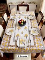 Nappe de table moderne à motifs floraux, imprimée à la main, 100% coton, avec serviettes, pour 8 personnes, utilisation extérieure, Rajasthan