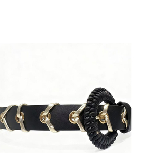 Cintura Vintage di Lusso in Pelle PU Intrecciata per Donne, Catena Metallica Dorata, Fibbia Rotonda alla Moda, Accessorio per Abiti e Cappotti - Product Image 3