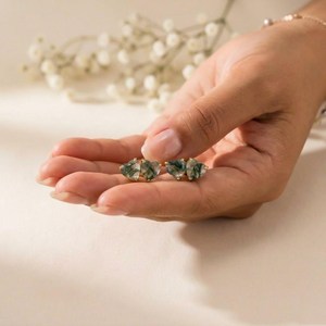 Green Moss Agate Heart <b>Stud</b> Earrings Natural Gemstone In 925 <b>Sterling</b> <b>Silver</b> Or 18K Gold Filled Dainty Minimalist Elegant Jewel - Product Image 5