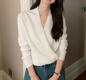 Offre Spéciale mode coréenne croix tricoté col en v <span class=keywords><strong>pull</strong></span> en <span class=keywords><strong>cachemire</strong></span> tricoté femmes laine <span class=keywords><strong>pull</strong></span> en <span class=keywords><strong>cachemire</strong></span> - Product Image 3