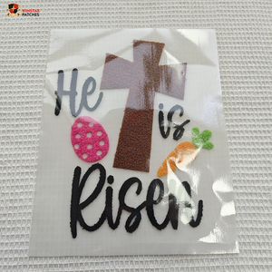 Nouveauté 2026 : Grandes croix de Pâques personnalisées Jésus en chenille moelleuse, découpées au laser, thermocollantes, pour vêtements et t-shirts (vente en gros) - Product Image 3