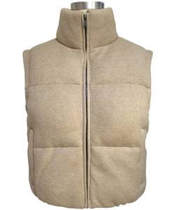 Oatmeal Melange Knit Puffer Vest High-Stretch BPT Tech-Yarn Quilted Gilet <strong>Women's</strong> Premium Urban Outdoor Padded <strong>Waistcoat</strong> Zipper - Product Image 2