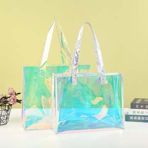 Wholesale Reusable Iridescent Laser Tote Holographic Bag Custom Logo Shopping Bag Rainbow Hologram Clear PVC Tote Bag - Product Image 2