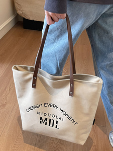 Eco <b>Bag</b> Oversize Cotton <b>Canvas</b> <b>Tote</b> <b>Bag</b> Webbing Handle Zipper Closure Customized Logo <b>Large</b> Women's Fashion Style Shopping - Product Image 4