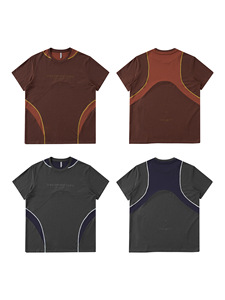 Camiseta deportiva de estilo neutro con colores contrastantes y empalmes, nueva colección primavera/verano 26, top de manga corta de secado rápido para exteriores. - Product Image 2