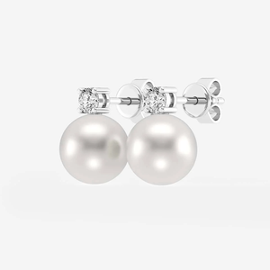 Élégantes boucles d'oreilles clous en perles de culture d'eau douce de 8,5 à 9,0 mm et diamants de laboratoire de 1,5 carat avec une brillance intemporelle, éthiques et raffinées - Product Image 4