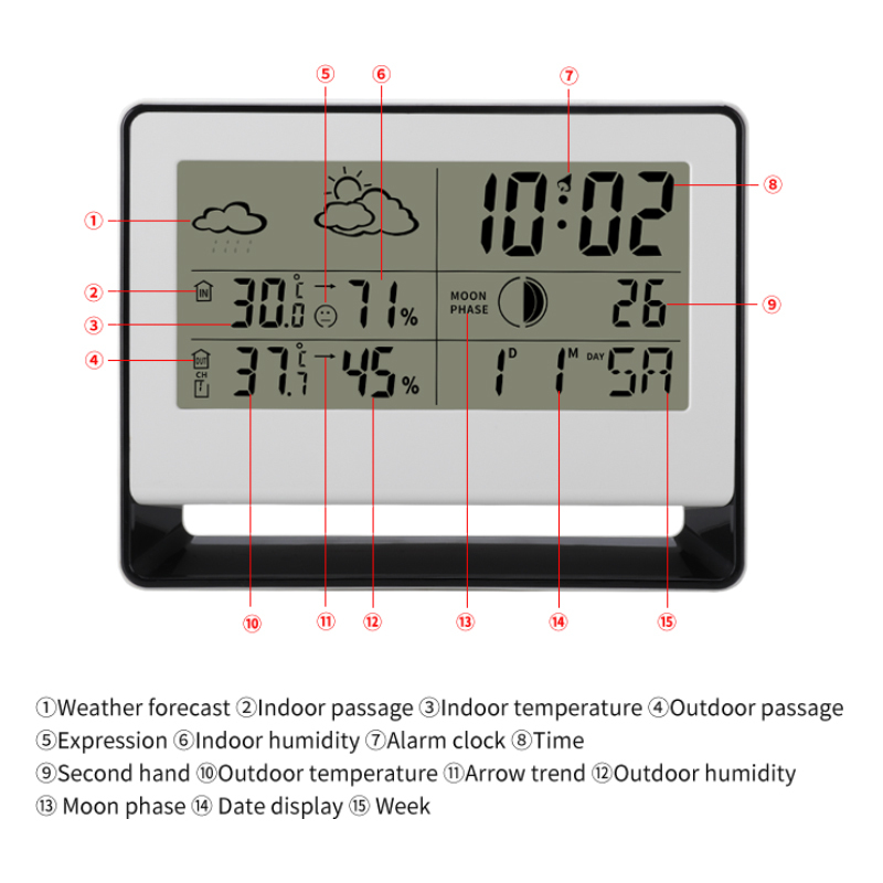 Wireless Indoor & Outdoor Thermometer Hygrometer – Digital Weather Station with Calendar & Alarm Clock - View 3