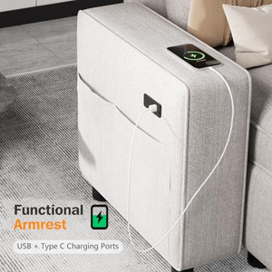 Canapé modulaire sectionnel avec lit escamotable, canapé en chenille en forme de <span class=keywords><strong>U</strong></span> avec dossier réglable USB, 2 sièges de rangement - Product Image 4