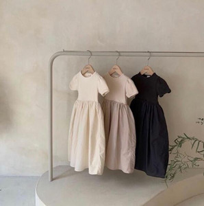 ชุดเดรสลำลองผ้าฝ้ายลินินสีพื้นแขนสั้นสำหรับเด็กผู้หญิงช่วงฤดูร้อน - Product Image 3