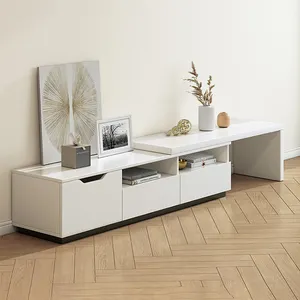 Ausziehbarer MDF-TV-Ständer Zeitgenössischer weißer Glanz-Design-TV-Schrank aus Holz für Wohnzimmer möbel im modernen Stil