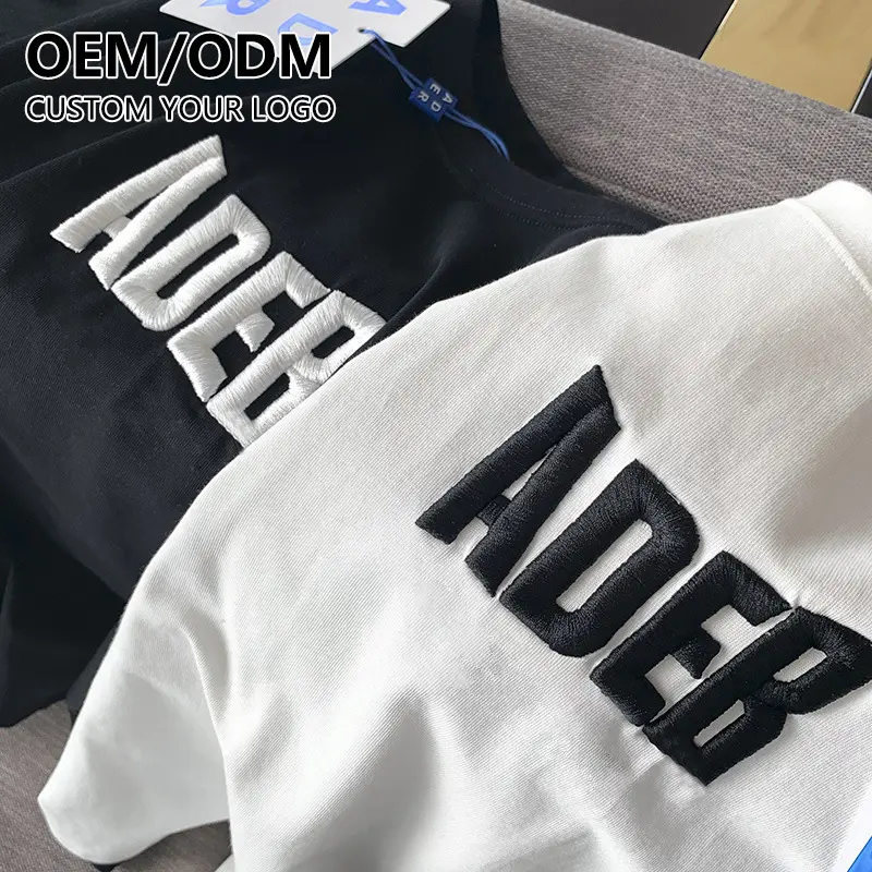 Camisetas de manga corta de algodón 100% Unisex, bordado 3D camiseta con logotipo personalizado, venta al por mayor