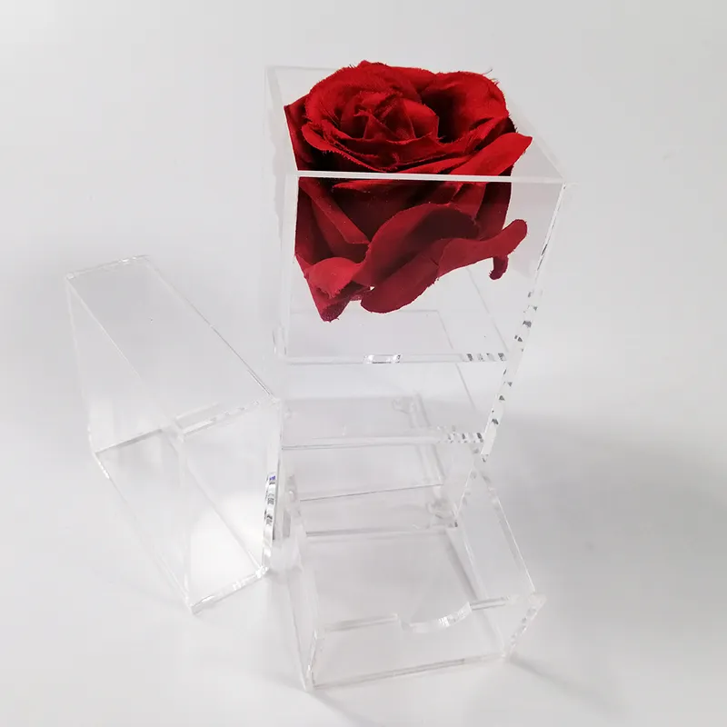 メーカーサプライヤーLucite Preserved One Rose BoxアクリルミニフラワーボックスforWedding Gift