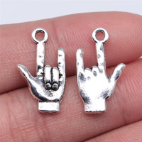 Breloque main ASL ILY 22x13mm en alliage de zinc argent antique pour bijoux de la fierté des sourds