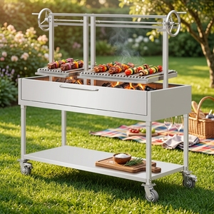 Carrito de Parrilla Santa María Argentina Comercial de Acero Inoxidable con Doble Volante de Elevación, Parrilla de Carbón y Estante Inferior Antiadherente - Product Image 1