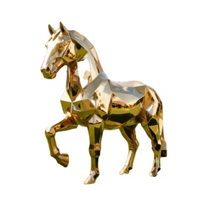 Statue de cheval géométrique en or de luxe, taille réelle, sculpture moderne en acier inoxydable pour la décoration de villa, de jardin et de hall d'hôtel - Product Image 1