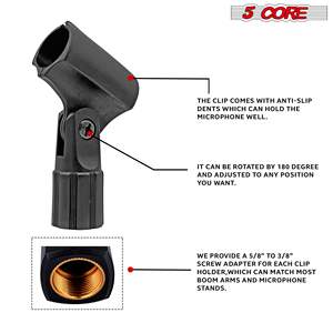 Support de microphone à condensateur 5 cœurs avec pince, raccord mâle 5/8 po et femelle 3/8 po, angle réglable, accessoire d'enregistrement universel en métal - Product Image 4