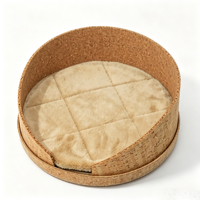 Lit pour chat semi-fermé à toit ouvert en liège naturel, motif uni, coussin en peluche amovible et lavable, écologique, chaud, pour usage intérieur