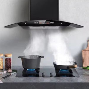 Campana Extractora Moderna de Vidrio Curvo de 90 cm, Control por Botones, Acero Inoxidable, Montaje en Pared, Campana de Cocina para Hogar y Hotel - Product Image 3