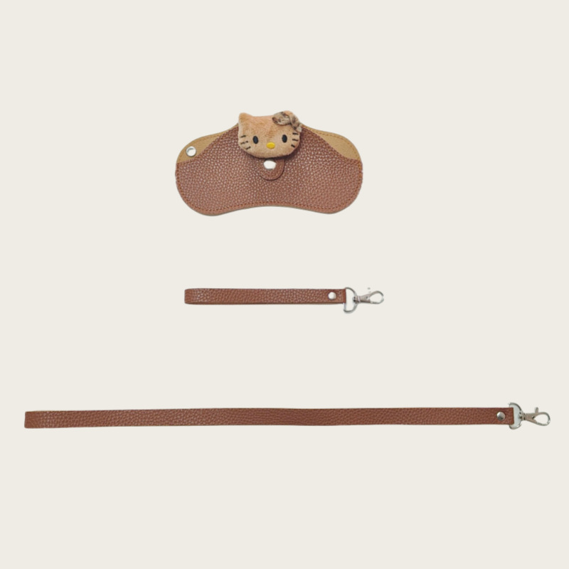 Clip pour lunettes marron, cordon long, cordon court.