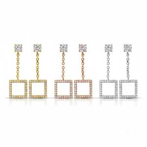 0.97 Ct Diamond <b>Earrings</b>, 14Kt Gold Lab Grown Diamond <b>Earrings</b>, Open Square Diamond Dangle Stud <b>Earrings</b> - Product Image 2