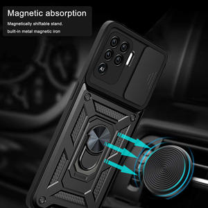 Funda trasera de PC + TPU de buena calidad para Oppo <span class=keywords><strong>A94</strong></span> con soporte de anillo y cubierta de cámara deslizante, y hierro magnético. - Product Image 3