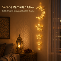 Ramadan-Dekoration Kleine Beleuchtete Goldene Mond- und Sternenlichterkette Wiederverwendbare Eid Mubarak Festliche Heim-Wand-Fenster-Vorhang-Beleuchtung