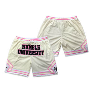 Short de basket-ball noir brodé personnalisé en maille à double épaisseur et fermeture à glissière - Product Image 2