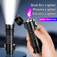 Lampe de Poche Tactique Sans Flamme Coupe-Vent Faire Feu Double Arc Plasma Briquet Électrique Allumer Cigarette USB Survie Gear Torche