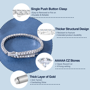 Pulsera de Tenis Brillante para Mujer Hombre Regalos de Boda 3mm 4mm Circonita Cúbica Chapada en Oro Blanco/Oro Amarillo de 14K Pulsera CZ Iced Out - Product Image 5