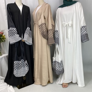 Hot Seller Palestine-Inspired Printed Soft Linen Keffiyeh Open <b>Abaya</b> Wholesale With Crossbody Bag for <b>Women</b> Muslim 2025 Eid 1452 - Product Image 2